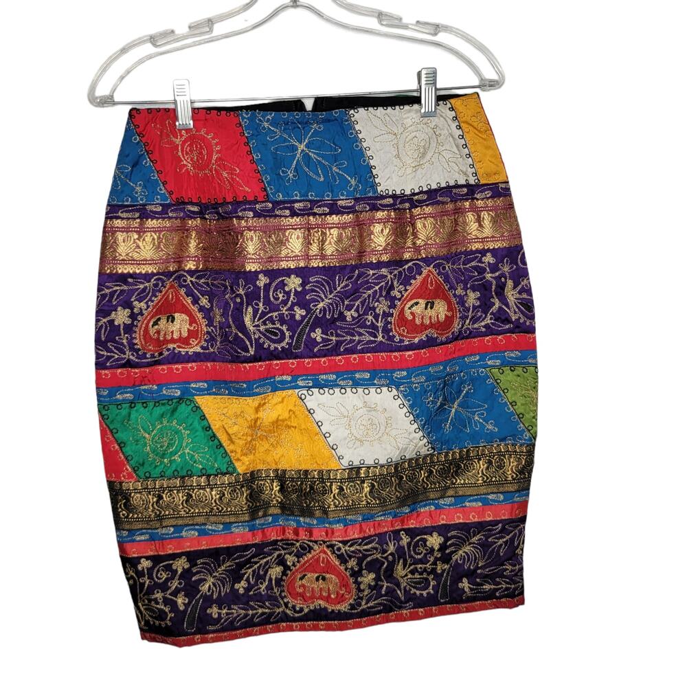 Vintage Saks Patchwork Skirt Colorful Indian Tapestry Ornate Unique Women 10